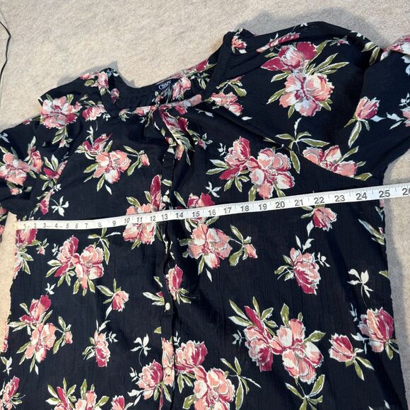 Chaps black pink floral peasant blouse Women’s 2XL boho tunic top long sleeve - Picture 5 of 8